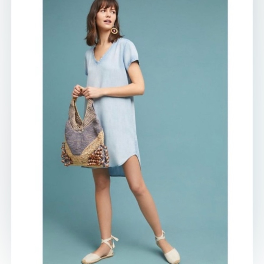 Anthropologie Cloth & stone chambray denim tunic dress midi